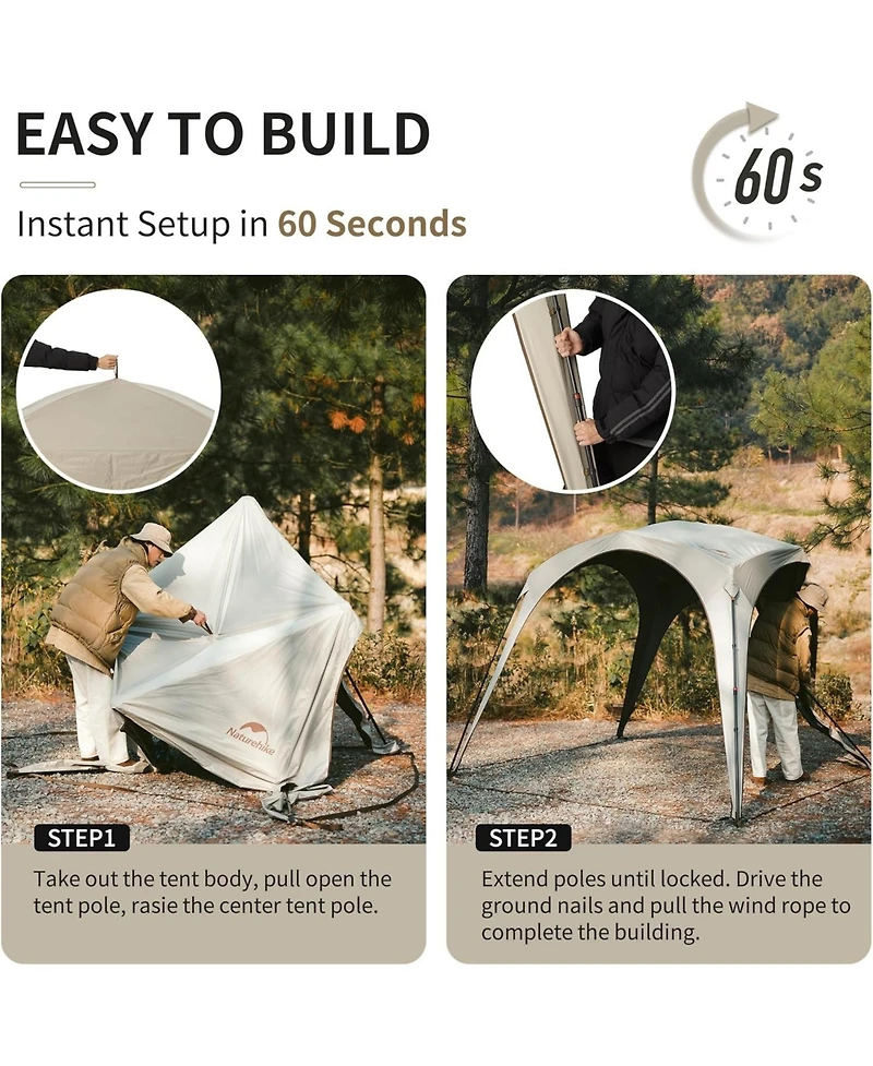 Naturehike Cloud Boundar Camping Sun Shelter, 60S Easy Setup Instant Pop up Canopy Tent for Sporting Events, Tailgating, Camping, Outdoor Activities