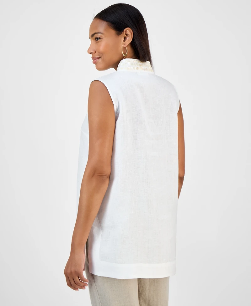 Charter Club Women's Embellished 100% Linen Tunic, Exclusively at Macy's
