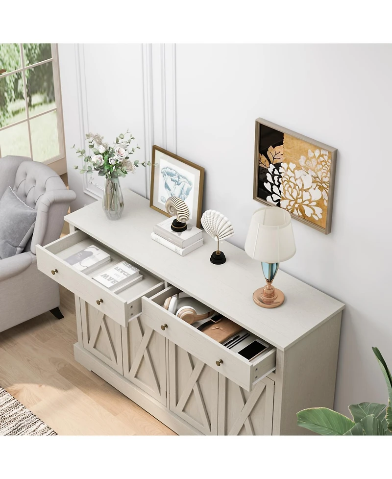Streamdale Vintage White Sideboard with Drawers and Doors for Storage