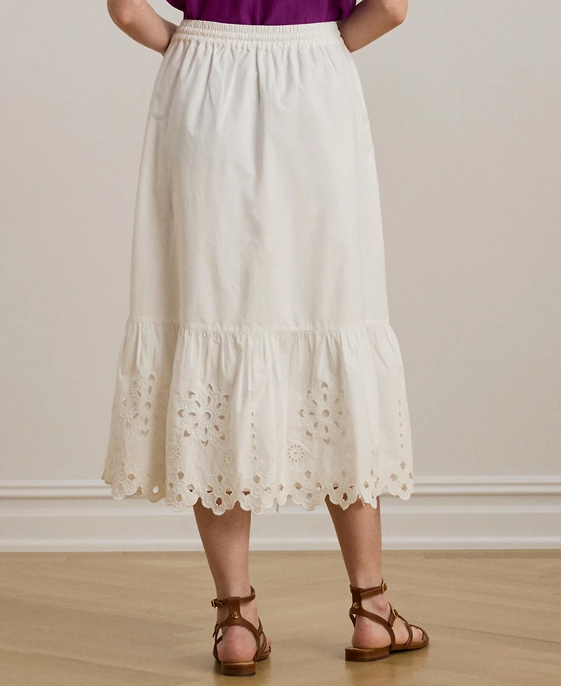 Lauren Ralph Women's Eyelet Cotton Broadcloth Midi Skirt