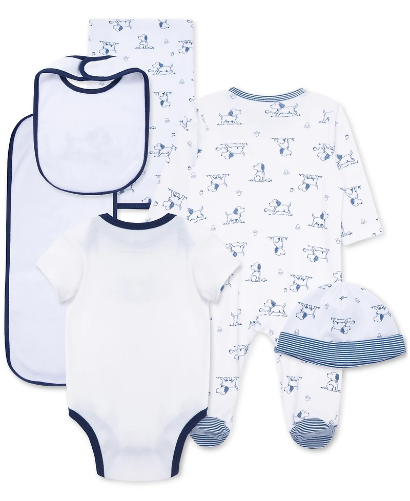 Little Me Baby Boys Cotton Puppy Toile Gift Box, 6 Piece Set