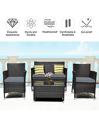 4 Pcs Outdoor Patio Rattan Furniture Set Table Shelf Sofa