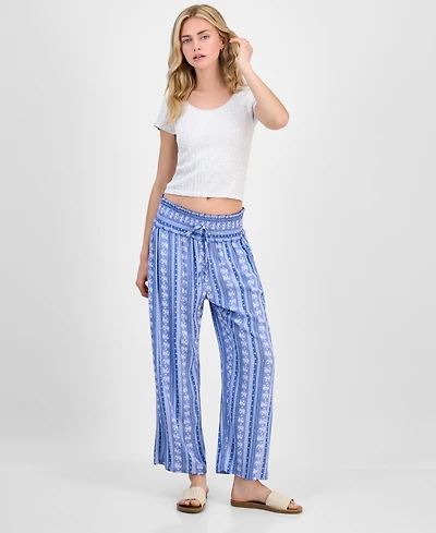Kingston Grey Juniors' Printed Cropped Wide-Leg Soft Pants