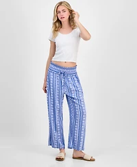 Kingston Grey Juniors' Printed Cropped Wide-Leg Soft Pants