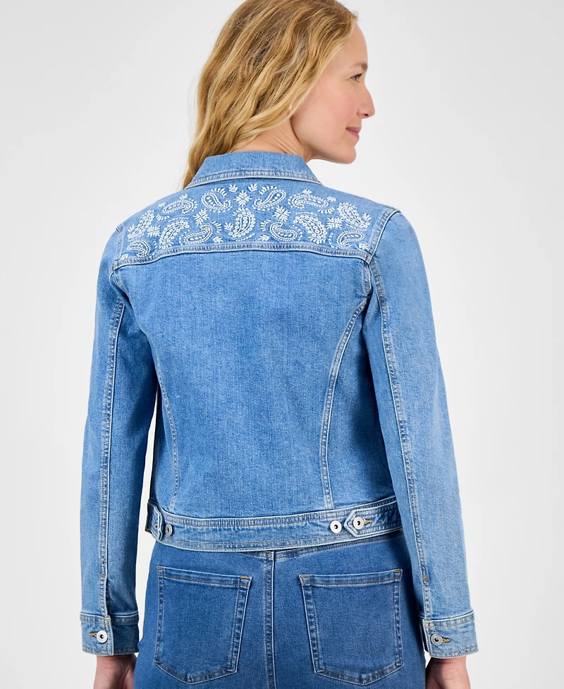 Style & Co Women's Embroidered Denim Jacket, Exclusively at Macy's