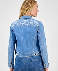 Style & Co Women's Embroidered Denim Jacket, Exclusively at Macy's
