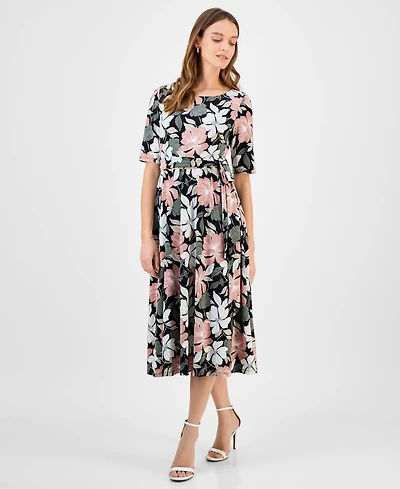 Kasper Women's Printed Elbow-Sleeve Midi Dress, Regular & Petite