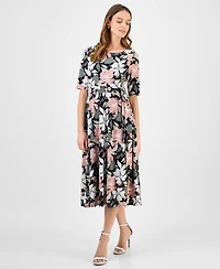 Kasper Women's Printed Elbow-Sleeve Midi Dress, Regular & Petite