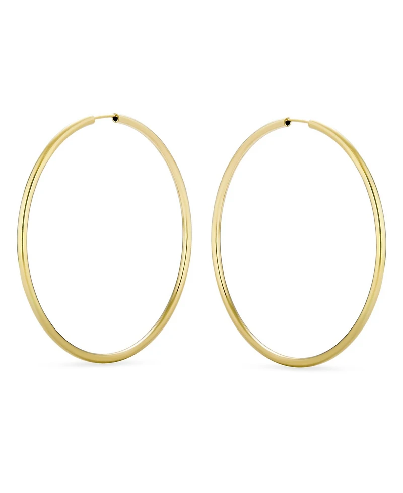 Bling Jewelry Set of 2 Minimalist Hoop Earrings 2MM Gold Plated 1.75 Inch & 2.5 Inch