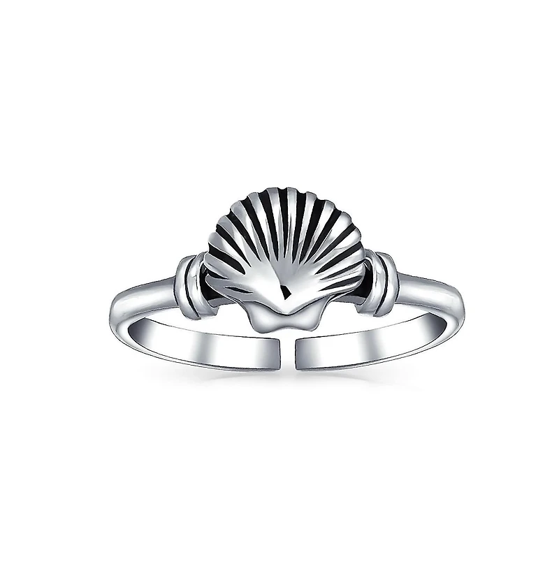 Bling Jewelry Set of 2 Nautical Beach Clam Shell and Dolphin Midi Toe Ring Oxidized Silver