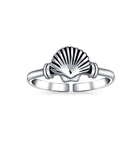 Bling Jewelry Set of 2 Nautical Beach Clam Shell and Dolphin Midi Toe Ring Oxidized Silver