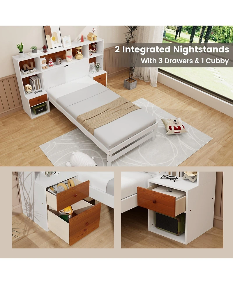 Bed Frame with Storage Headboard and Nightstands-Twin Size