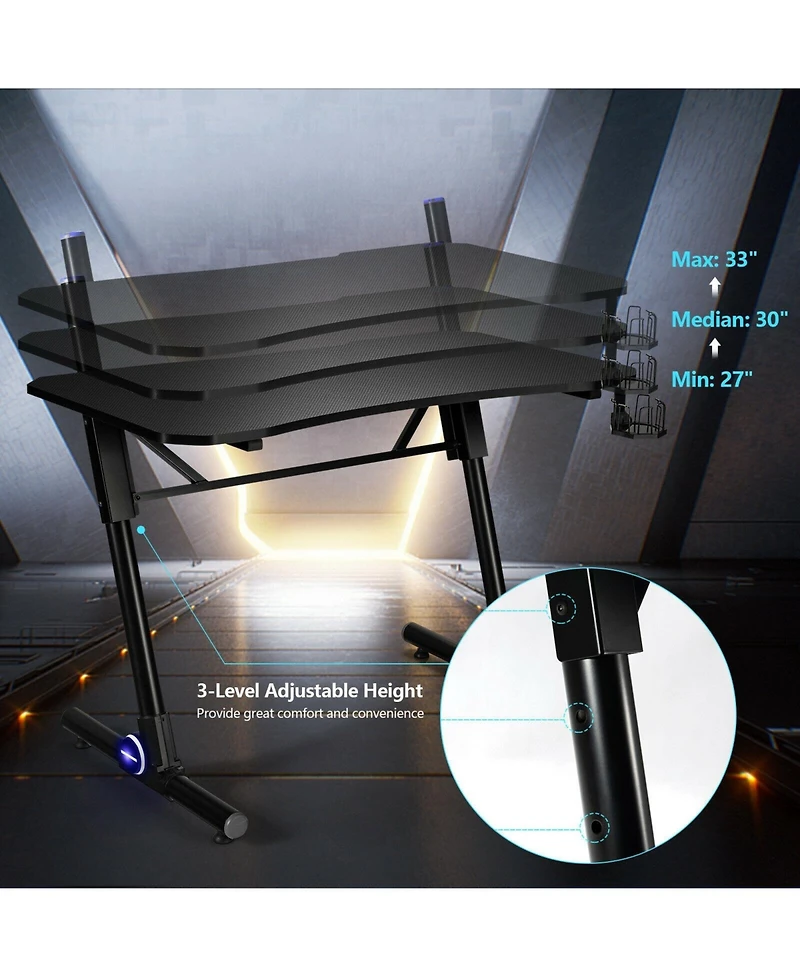 43.5 Inch Height Adjustable Gaming Desk with Blue Led Lights