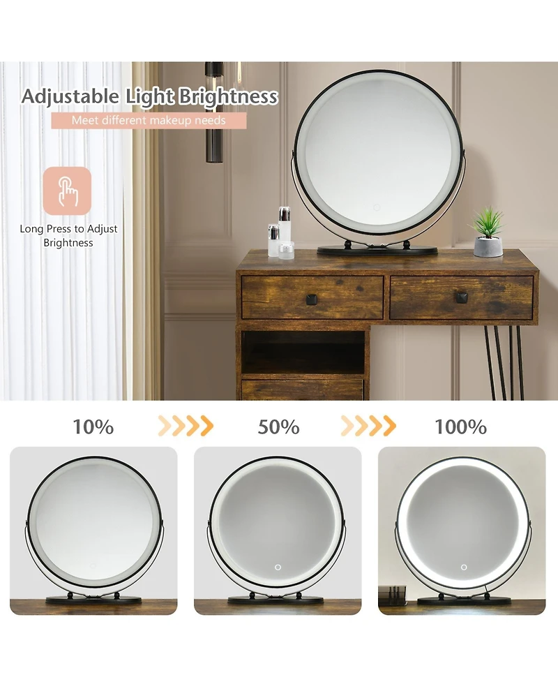 Modern Dressing Table with Storage Cabinet-Rustic Brown