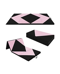 8 Feet Pu Leather Folding Gymnastics Mat with Hook and Loop Fasteners-Black & Pink