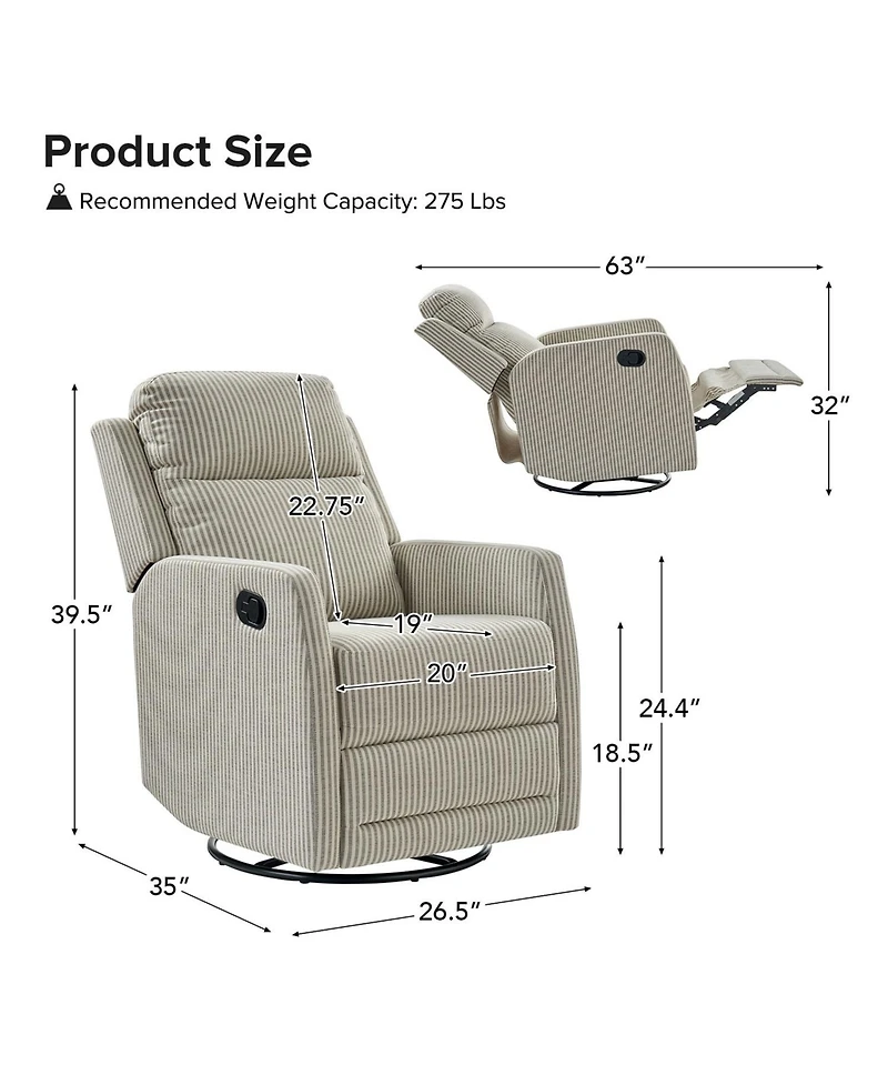 Coral Modern Ergonomic Swivel Rocker Manual Recliner