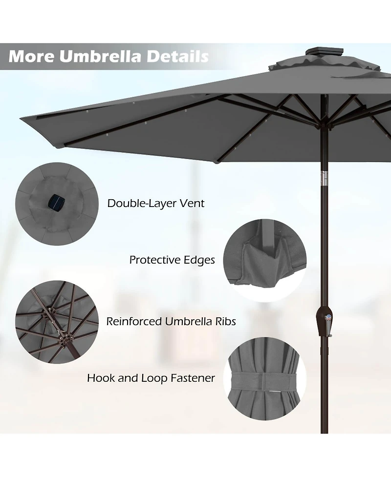 Gymax 10FT Solar Umbrella Led Market Steel Tilt w/ Crank Patio