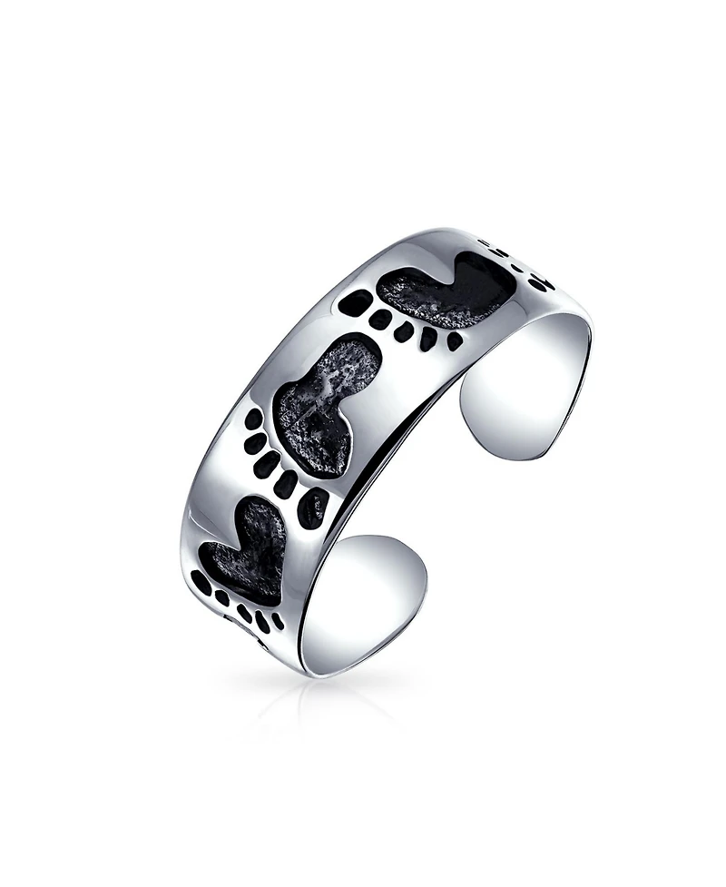 Bling Jewelry Set of 2 Nautical Ocean Waves and Beach Sand Footprints Midi Toe Ring Silver