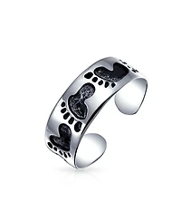Bling Jewelry Set of 2 Nautical Ocean Waves and Beach Sand Footprints Midi Toe Ring Silver