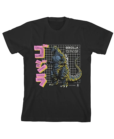 Godzilla Boys Grid & Kanji Crew Neck Short Sleeve Black T-shirt-xl