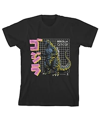 Godzilla Boys Grid & Kanji Crew Neck Short Sleeve Black T-shirt-xl