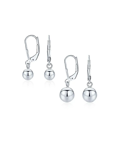 Bling Jewelry Set of 2 Round Dangle Drop Ball Earrings Silver 6MM & 8MM Beads Lever Back