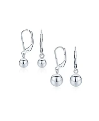 Bling Jewelry Set of 2 Round Dangle Drop Ball Earrings Silver 6MM & 8MM Beads Lever Back
