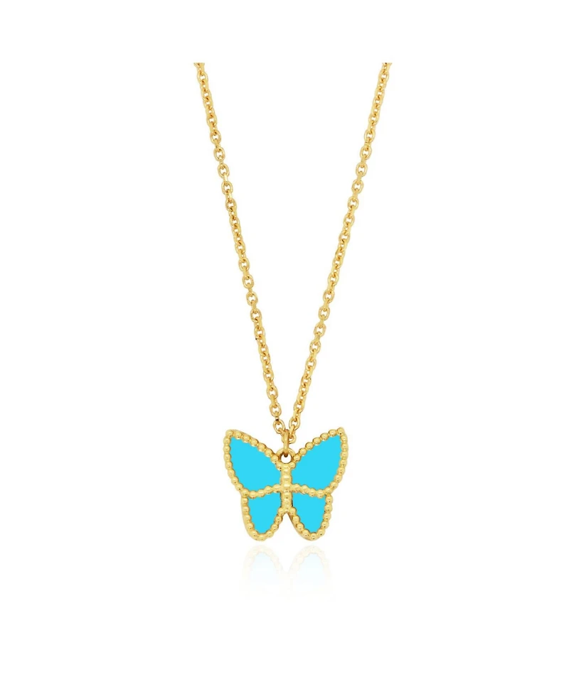 Turquoise Butterfly Necklace 14K Gold 18 inches