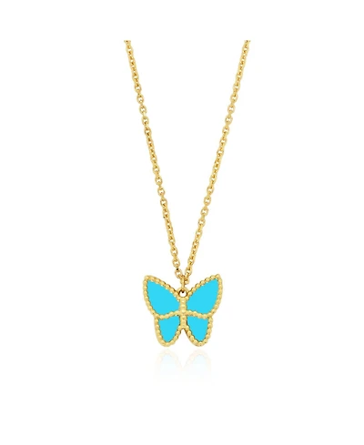 Turquoise Butterfly Necklace 14K Gold 18 inches
