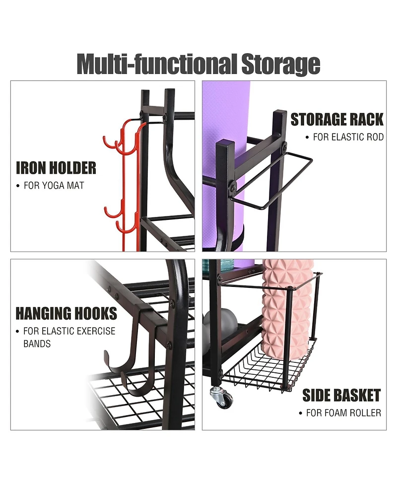 Mythinglogic 3- Tier Yoga Mat Home Gym Storage Rack, Large Capacity Dumbbell Rack for Home