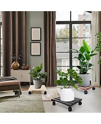 Alladinbox 2-Pack Wooden Plant Stand Caddy with Lockable Wheels Heavy Duty