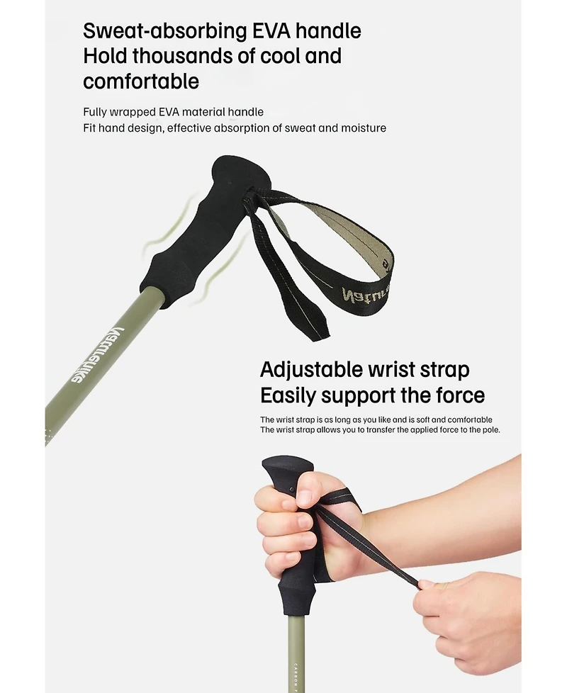 Naturehike 1pc Trekking Pole Carbon 169g, Adjustable Ultra-Lightweight Hiking Sticks Unisex Walking Stick with Accessories for Outdoor,Soil Brown