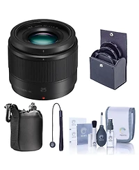 Panasonic Lumix G 25mm f/1.7 Aspherical Lens for Micro Four Thirds, Bundle with 46mm Filter Kit, Cleaning Kit, Lens Case, Lens Cap Tether