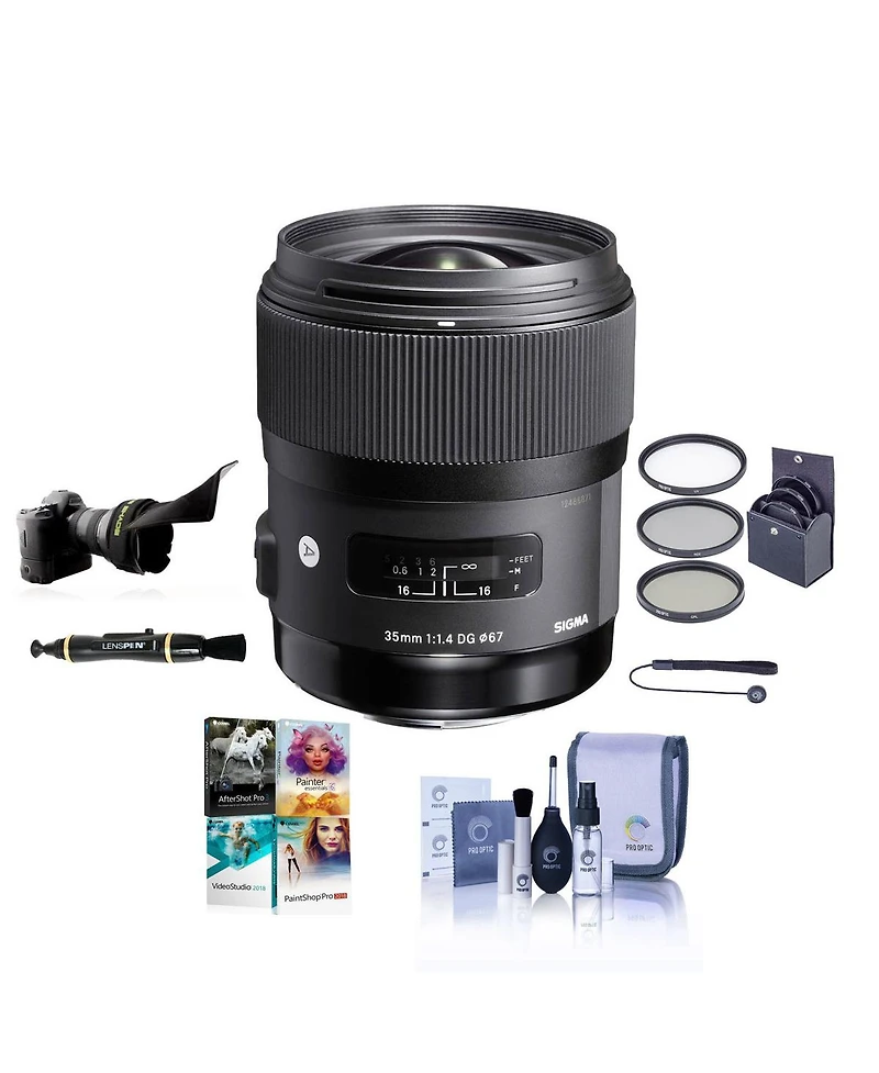Sigma 35mm f/1.4 Dg Hsm Art Lens for Nikon F, Bundle with 67mm Filter Kit, Flex Lens Shade, Cleaning Kit, Cleaner, Cap Tether, Pc Software Kit