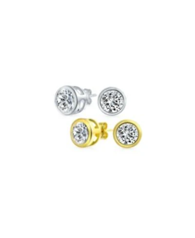 Bling Jewelry Set of 2 Simple Martini Bezel Set Cz Stud Earrings Gold Plated Sterling Silver