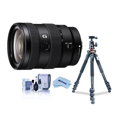 Sony E 16-55mm f/2.8 G Lens, Bundle with Takama 3-Section Aluminum Video Tripod with Fluid Head, Cleaning Kit, Cleaning Cloth