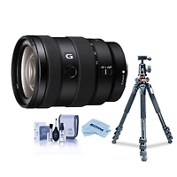 Sony E 16-55mm f/2.8 G Lens, Bundle with Takama 3-Section Aluminum Video Tripod with Fluid Head, Cleaning Kit, Cleaning Cloth