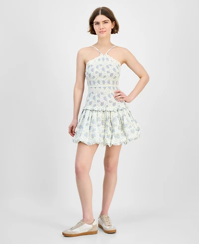And Now This Women's Printed Cotton Halter Smocked Bubble-Hem Dress, Exclusively at Macy's