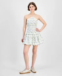 And Now This Women's Printed Cotton Halter Smocked Bubble-Hem Dress, Exclusively at Macy's