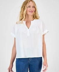 Style Co Womens Cotton Pintucked Camp Top Exclusively At Macys