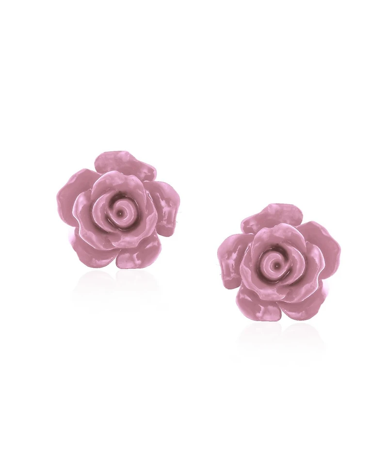 Bling Jewelry Romantic 3D Carved Rose Flower Blooming Post Stud Earrings 10MM Lightweight