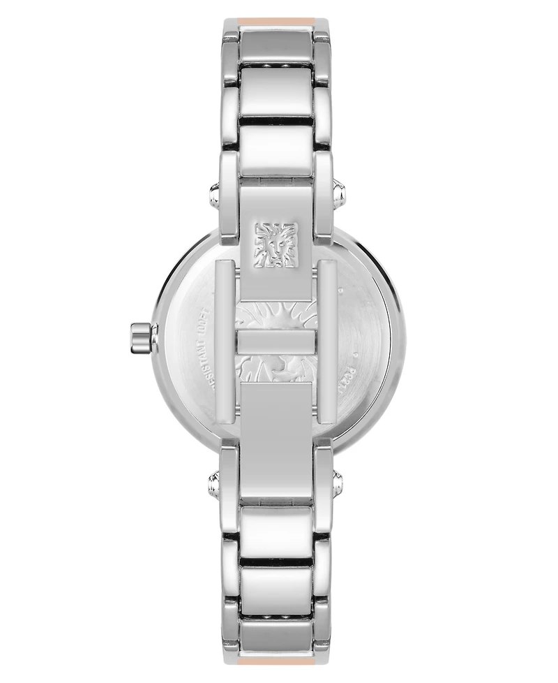 Anne Klein Women's Quartz Sleek Blush Enamel and Silver-Tone Metal Alloy Bangle Watch, 28mm