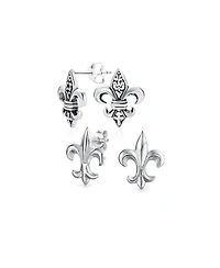 Bling Jewelry Set of 2 Fleur De Lis Stud Earrings in Oxidized and Polished Sterling Silver
