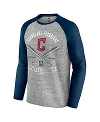 Fanatics Men's Heather Gray Cleveland Guardians Raw Edge Raglan Long Sleeve Baseball T-Shirt