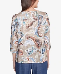 Alfred Dunner Petite Summer Solstice Twisted Crew Neck Paisley Top