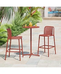 29.5" Outdoor Modern Polypropylene Plastic Patio Bar Height Stools (Set of 2)