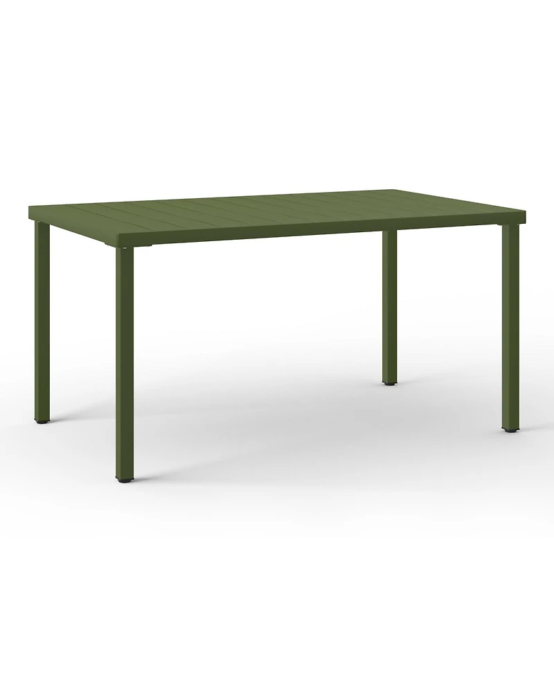 7-Piece Outdoor Rectangular Metal Patio Dining Table Set With Stackable Resin Side Chairs