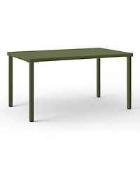 7-Piece Outdoor Rectangular Metal Patio Dining Table Set With Stackable Resin Side Chairs