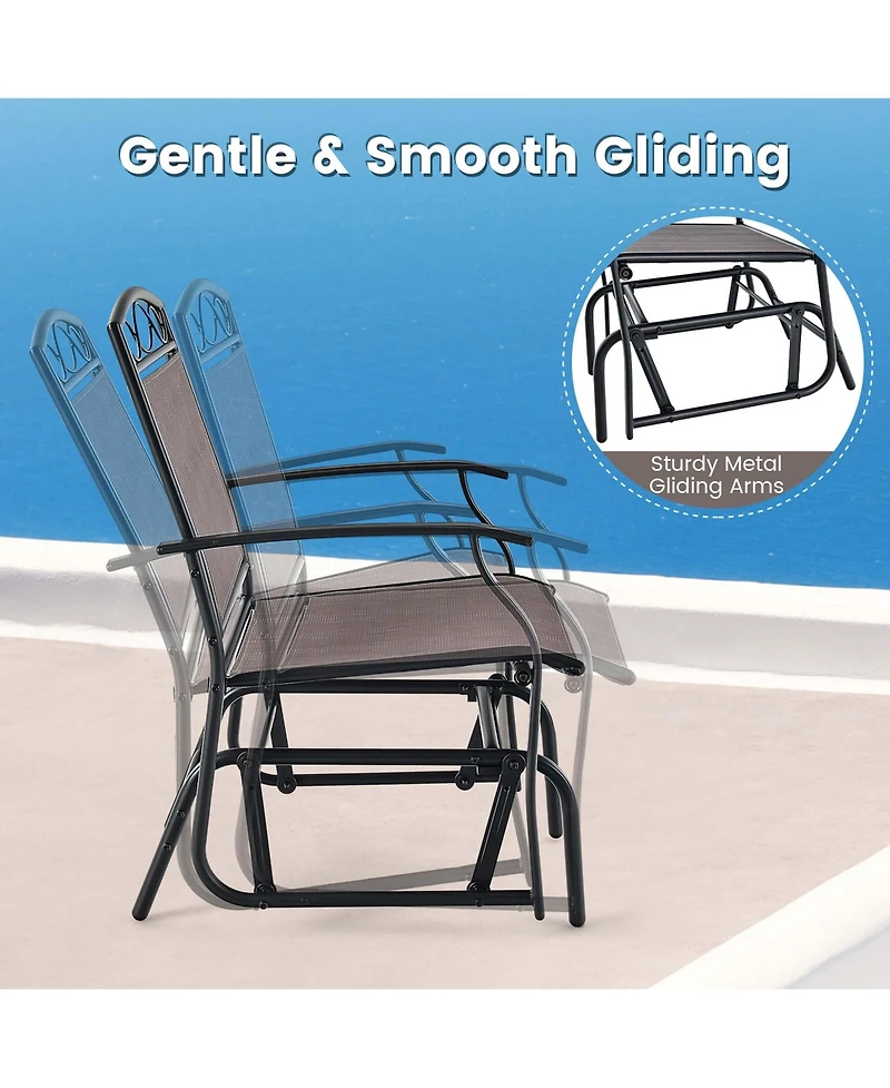 4pcs Patio Glider Set Single Swing Rocking Chair Heavy-Duty Metal Frame Outdoor