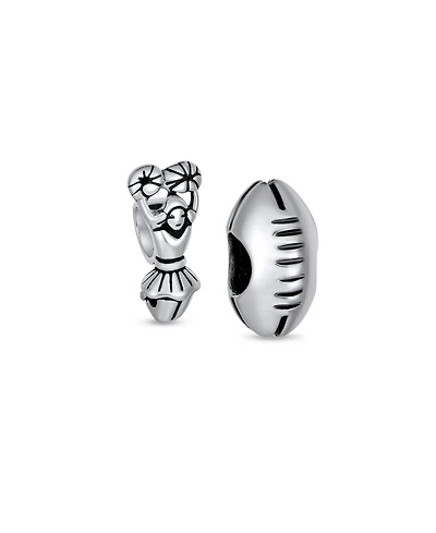 Bling Jewelry Set of 2 Usa Rugby Sports & School Spirit Cheerleader Charm Bead Sterling Silver